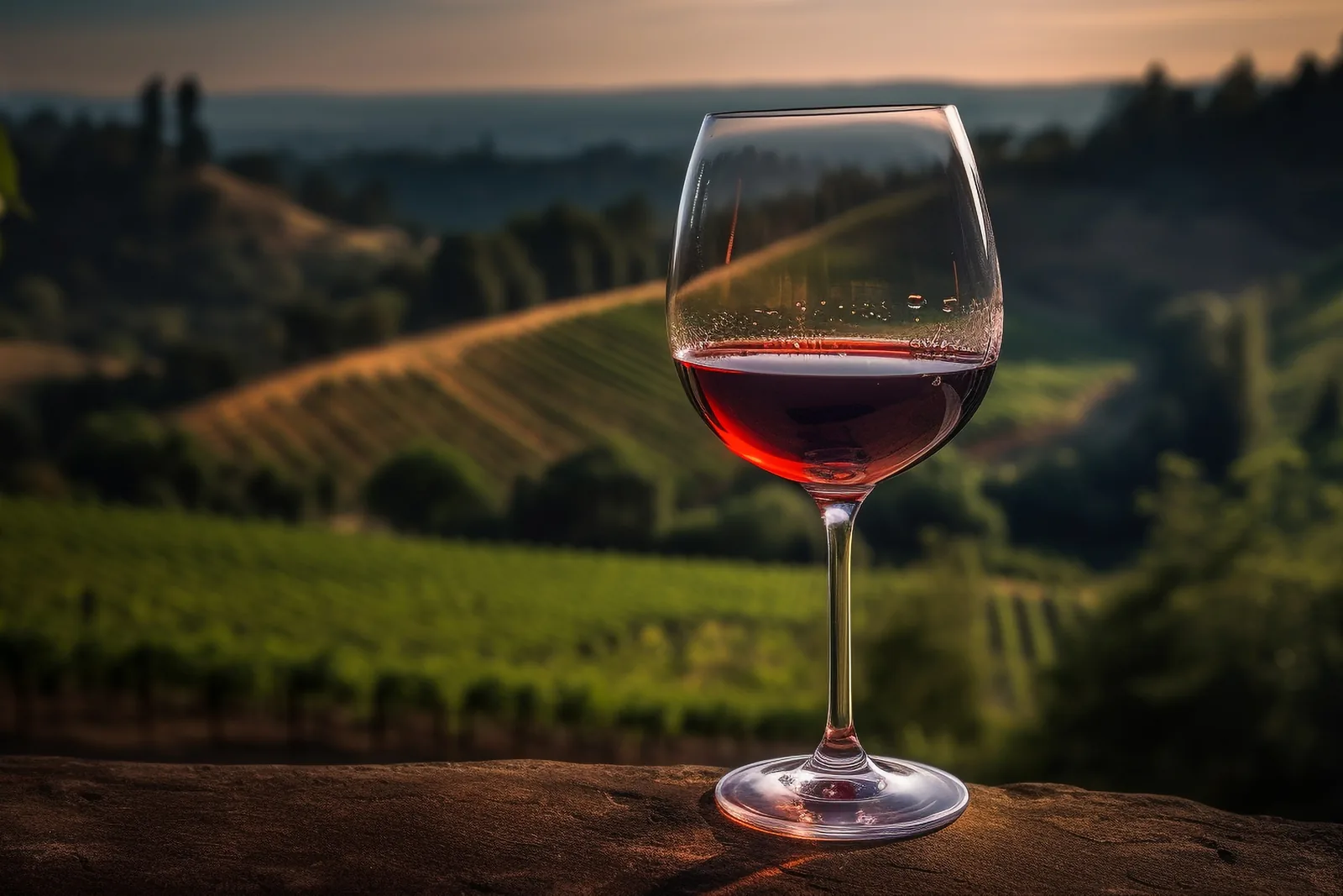 Calice di vino in vigneto